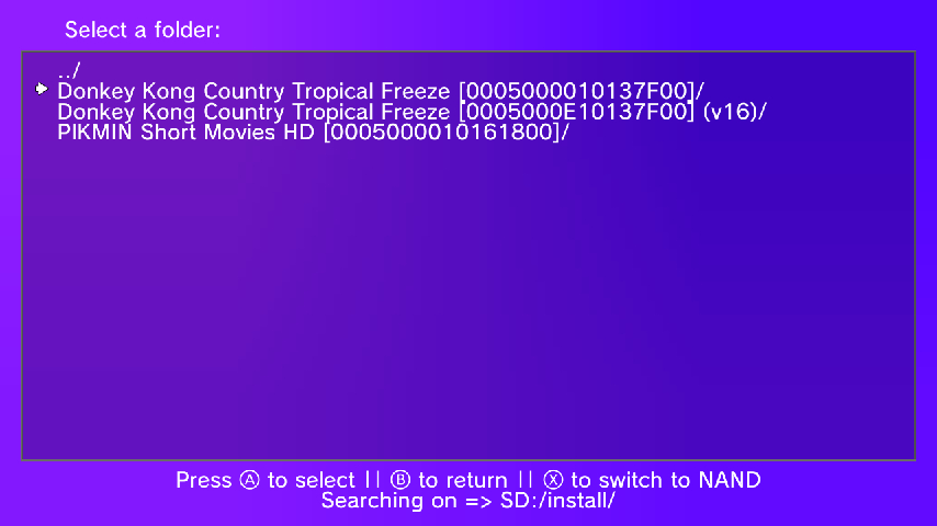 Selecting a game in NUSspli